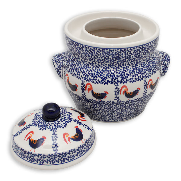 Boleslawiec Polish Decorated Fermenting Crock - 3L with Weights, Rooster or Flower